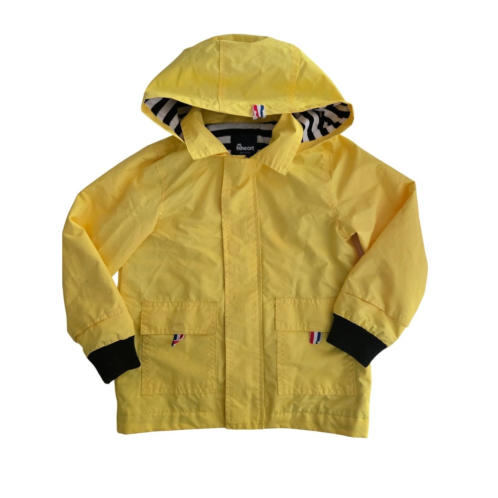 Hiheart Kids Yellow Raincoat Hooded Striped‎ Lining Pockets Size 3T